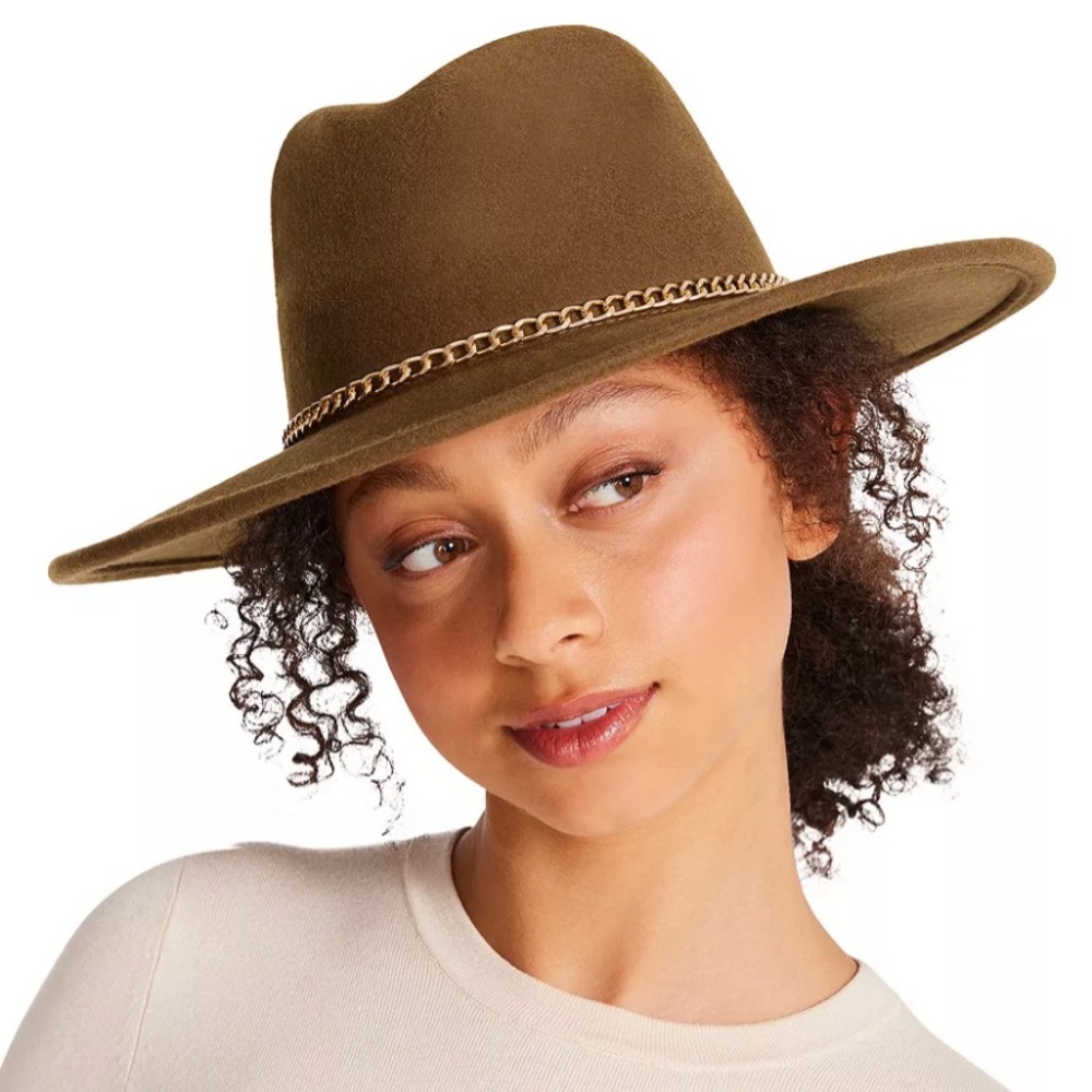 Felted Wool Metal Chain Trimmed Fedora